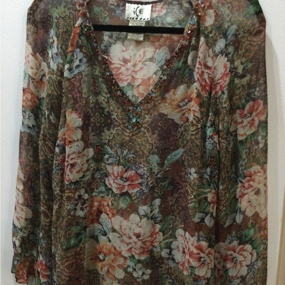 Ladies Sheer Beaded Blouse